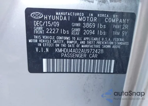 2010 Hyundai Elantra Gls from USA, damaged, VIN KMHDU4AD2AU972428